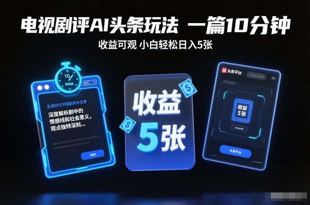 电视剧评AI头条玩法，一篇10分钟，收益可观，小白轻松日入5张+【独家】| 鹿鸣网创