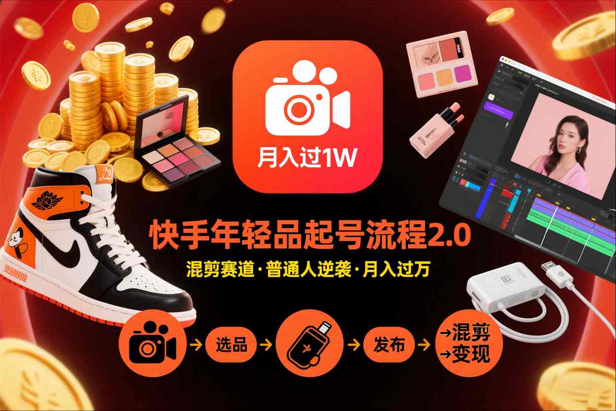 快手短视频带货年轻品起号流程2.0，快手年轻品混剪赛道，普通人也能月入过1W| 鹿鸣网创