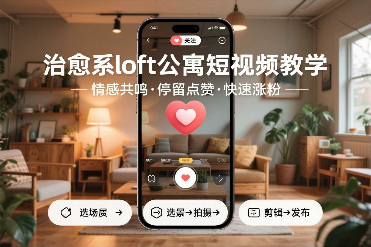 治愈系loft公寓短视频制作教学，情感共鸣引停留点赞关注，快速起号涨粉| 鹿鸣网创