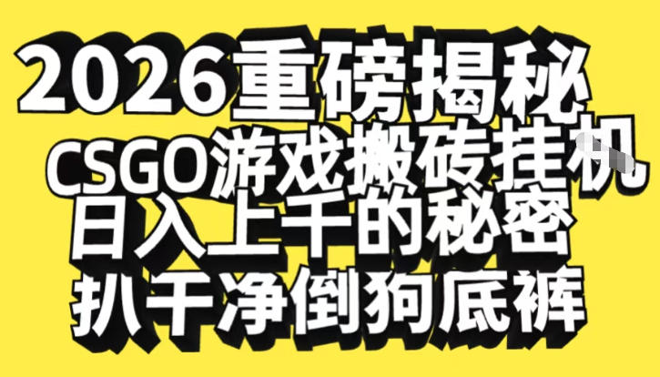 2026开年重磅解密，CSGO游戏搬砖挂G日入1k+的秘密，把倒狗的底裤扒干【揭秘】| 鹿鸣网创
