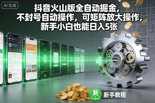 抖音火山版全自动掘金，不封号自动操作，可矩阵放大操作，新手小白也能日入5张【揭秘】| 鹿鸣网创