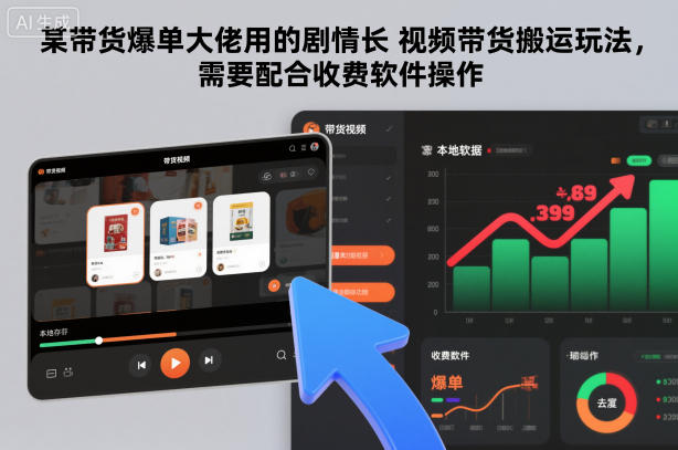 某带货爆单大佬用的剧情长视频带货搬运玩法，需要配合收费软件操作| 鹿鸣网创