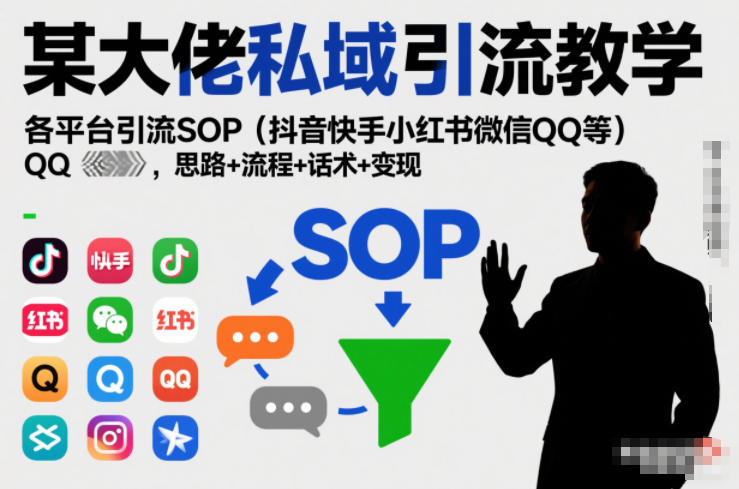 某大佬私域引流教学，各平台引流SOP（抖音快手小红书微信QQ等），思路+流程+话术+变现| 鹿鸣网创