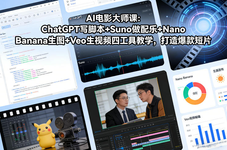 AI电影大师课：ChatGPT写脚本+Suno做配乐+Nano Banana生图+Veo生视频，打造爆款短片| 鹿鸣网创