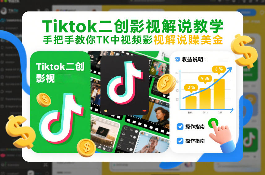 Tiktok二创影视解说教学，手把手教你TK中视频影视解说賺美金（更新26年1月）| 鹿鸣网创