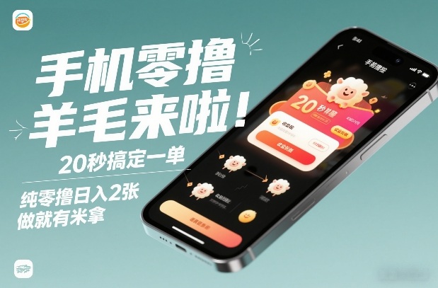 手机零撸薅羊毛来啦！20秒搞定一单，纯零撸日入2张，做就有米拿【揭秘】| 鹿鸣网创