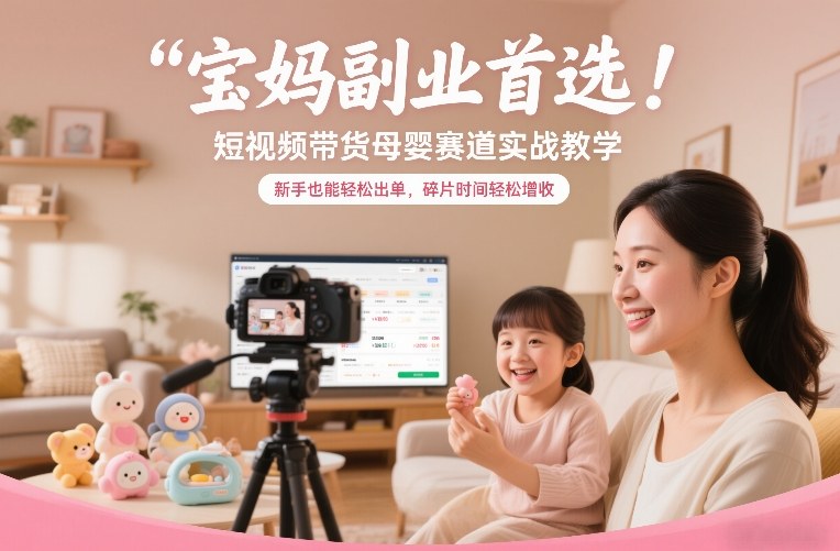 宝妈副业首选！短视频带货母婴赛道实战教学，新手也能轻松出单，碎片时间轻松增收| 鹿鸣网创