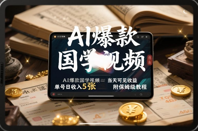 AI爆款国学视频，独家起号方法，小白直接上手，当天可见收益，单号日收入5张+附保姆级教程| 鹿鸣网创