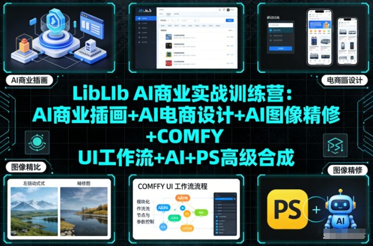 LibLIb AI商业实战训练营：AI商业插画+AI电商设计+AI图像精修+COMFY UI工作流+AI+PS高级合成| 鹿鸣网创