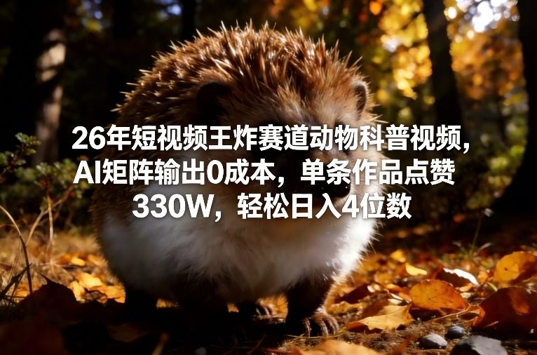 26年短视频王炸赛道动物科普视频，AI矩阵输出0成本，单条作品点赞330W，轻松日入4位数| 鹿鸣网创