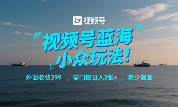 视频号蓝海小众玩法！外面收费399，零门槛日入3张+，老少皆宜| 鹿鸣网创