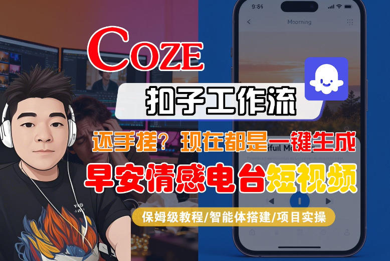 【Coze工作流搭建实操教程】【coze】早安情感电台日签视频还在手动做？用扣子工作流自动生成，省时90%| 鹿鸣网创