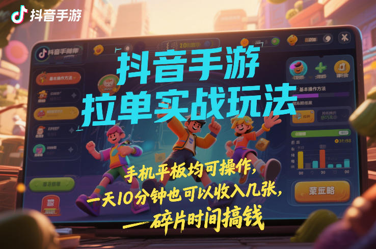 抖音手游拉单实战玩法，手机平板均可操作，一天10分钟也可以收入几张，碎片时间搞钱【揭秘】| 鹿鸣网创