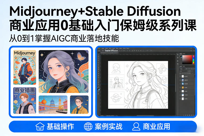 AIGC商业应用Midjourney+Stable Diffusion教程，0基础入门保姆级系列课| 鹿鸣网创