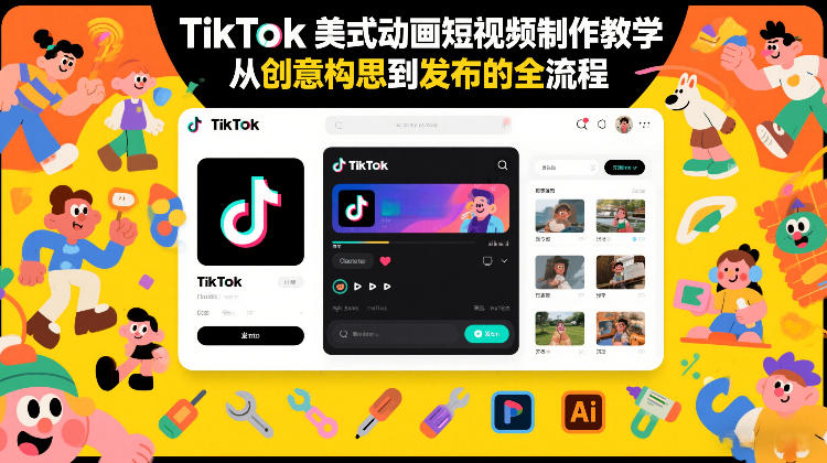 TikTok美式动画短视频制作教学，从创意构思到发布的全流程| 鹿鸣网创