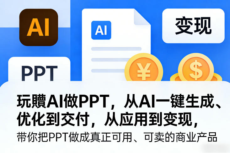 玩賺AI做PPT，从AI一键生成、优化到交付，从应用到变现，带你把PPT做成真正可用、可卖的商业产品| 鹿鸣网创