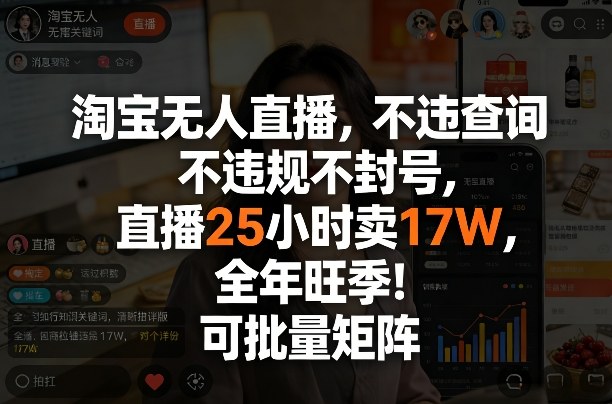 淘宝无人直播，不违规不封号，直播25小时卖17W，全年旺季！可批量矩阵【揭秘】| 鹿鸣网创