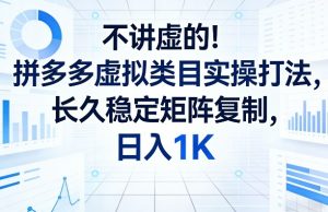 不讲虚的！拼多多虚拟类目实操打法，长久稳定矩阵复制，日入1K【揭秘】| 鹿鸣网创