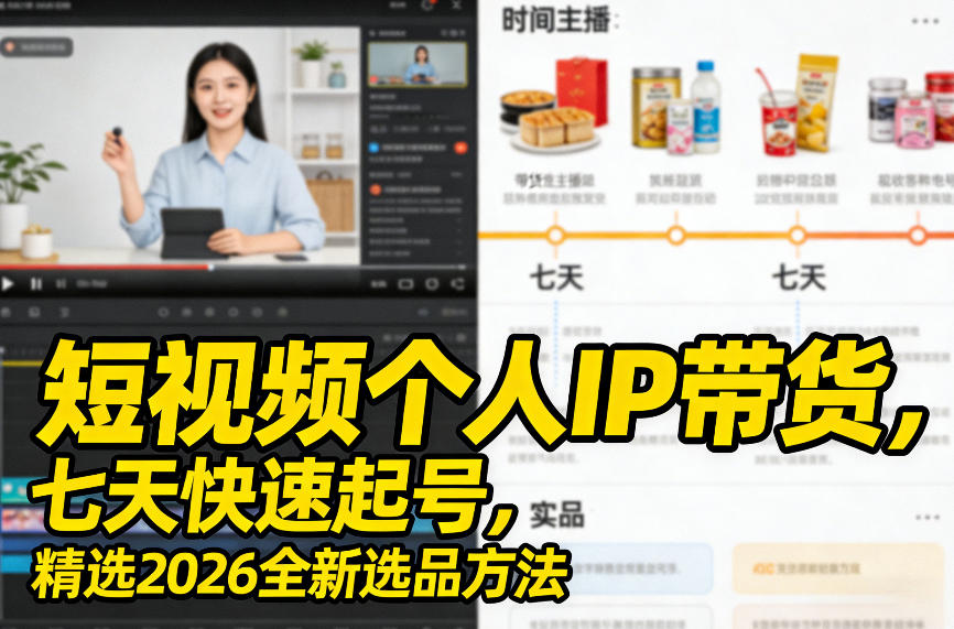 短视频个人IP带货，七天快速起号，精选2026全新选品方法| 鹿鸣网创