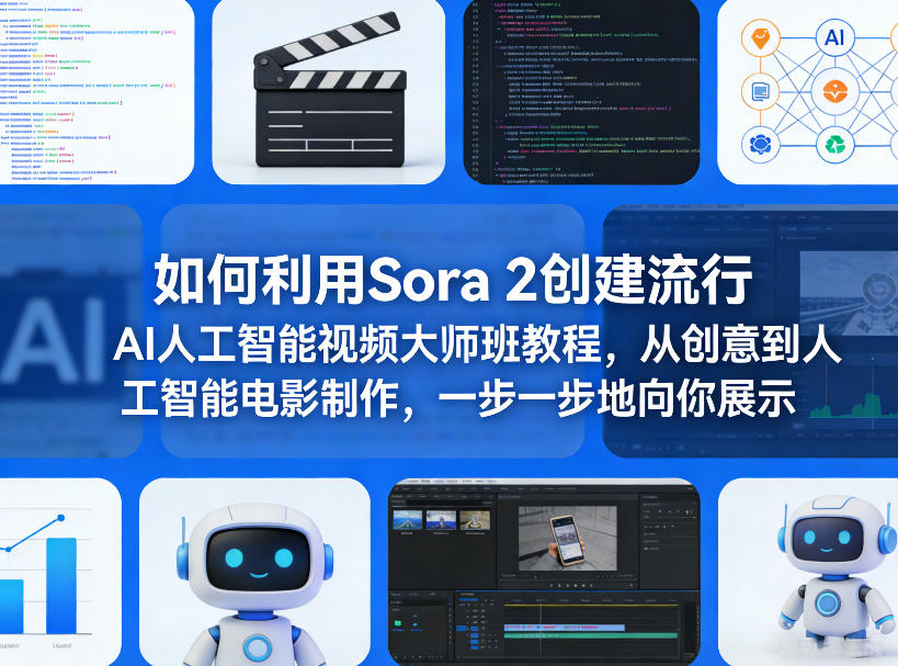 如何利用Sora 2创建流行AI人工智能视频大师班教程，从创意到人工智能电影制作，一步一步地向你展示| 鹿鸣网创