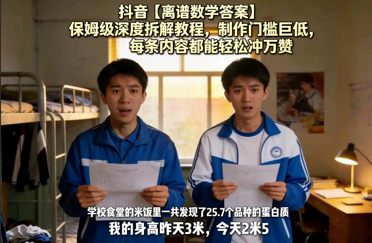 抖音【离谱数学答案】保姆级深度拆解教程，制作门槛巨低，每条内容都能轻松冲万赞，附详细步骤| 鹿鸣网创