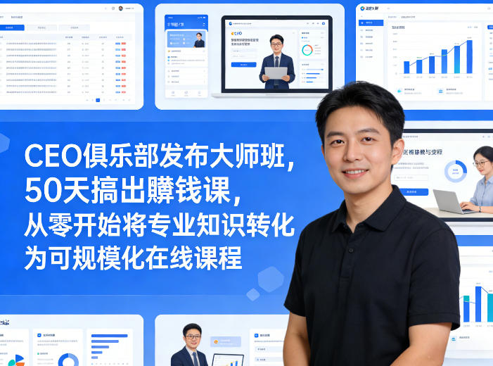 CEO俱乐部发布大师班，50天搞出賺钱课，从零开始将专业知识转化为可规模化在线课程| 鹿鸣网创