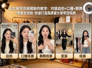 AI女装带货视频制作教学，对镜自拍、口播、跳舞、变装全流程，快速打造高质量女装带货视频| 鹿鸣网创