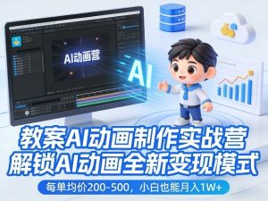 教案AI动画制作实战营，解锁AI动画全新变现模式，每单均价200-500，小白也能月入1W+| 鹿鸣网创