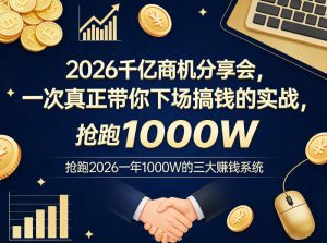 2026千亿商机分享会,一次真正带你下场搞钱的实战,抢跑2026一年1000W的三大賺钱系统| 鹿鸣网创
