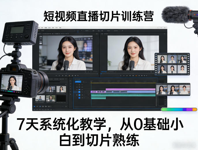 短视频直播切片训练营，7天系统化教学，从0基础小白到切片熟练| 鹿鸣网创
