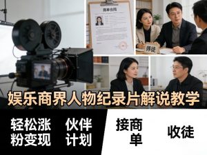 娱乐商界人物纪录片解说教学，轻松涨粉变现，伙伴计划，接商单，收徒等| 鹿鸣网创