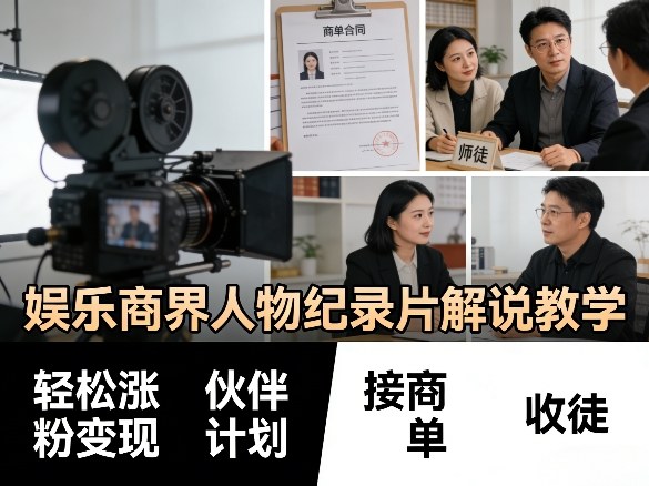 娱乐商界人物纪录片解说教学，轻松涨粉变现，伙伴计划，接商单，收徒等| 鹿鸣网创