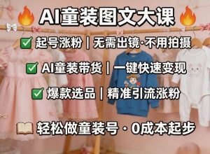 AI童装图文剪辑，某社群童装图文大课，起号涨粉、AI童装带货、爆款选品，无需出镜和拍摄| 鹿鸣网创
