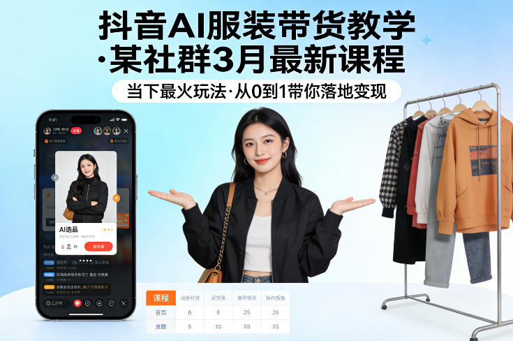 抖音AI服装带货教学，某社群3月最新课程，当下最火玩法，从0到1带你落地变现| 鹿鸣网创