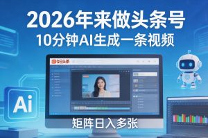 2026年来做头条号,10分钟AI生成一条视频,矩阵日入多张| 鹿鸣网创