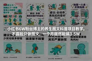 小红书6W粉丝博主的养生图文科普项目教学，不露脸只做图文，一个月居然能搞3-5W| 鹿鸣网创