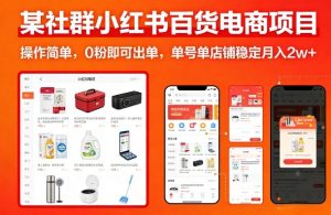 某社群小红书百货电商项目，操作简单，0粉即可出单，单号单店铺稳定月入2w+| 鹿鸣网创