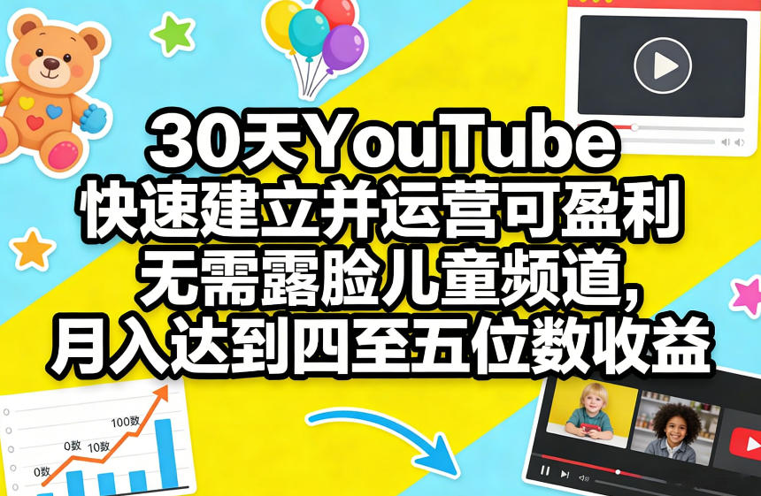 30天YouTube快速建立并运营可盈利无需露脸儿童频道，月入达到四至五位数收益| 鹿鸣网创