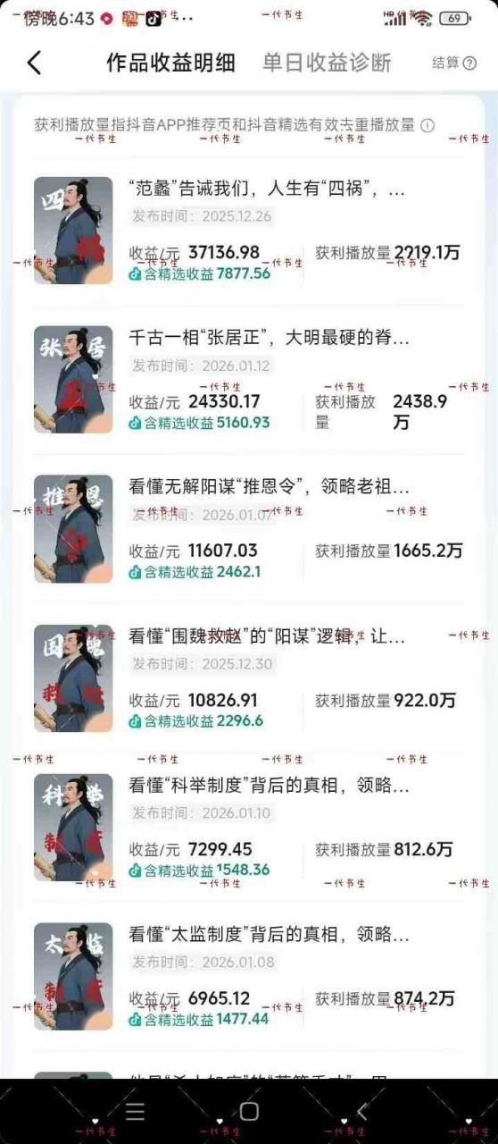 抖音300w粉丝博主的政史类科普视频教学，有大流量扶持，拿伙伴伙伴+精选独家双份收益| 鹿鸣网创