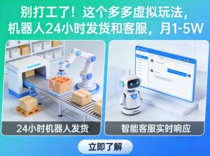 别打工了！这个多多虚拟玩法，机器人24小时发货和客服，月1-5W【揭秘】| 鹿鸣网创