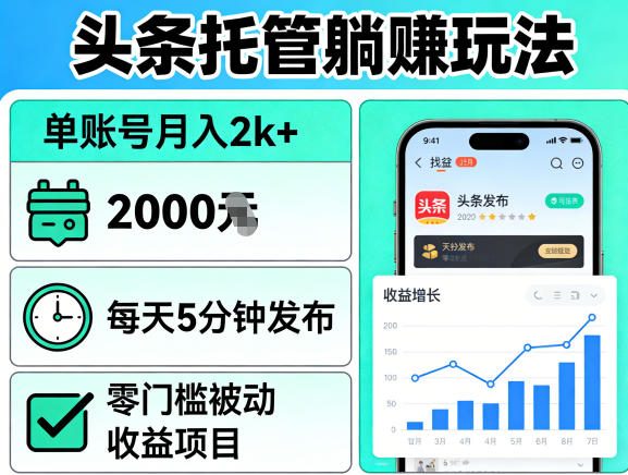 头条托管躺賺玩法，单账号月入2k+，每天5分钟发布即可，零门槛被动收益项目【揭秘】| 鹿鸣网创