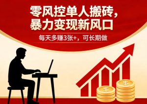 零风控单人搬砖，暴力变现新风口，每天多賺3张+，可长期做【揭秘】| 鹿鸣网创