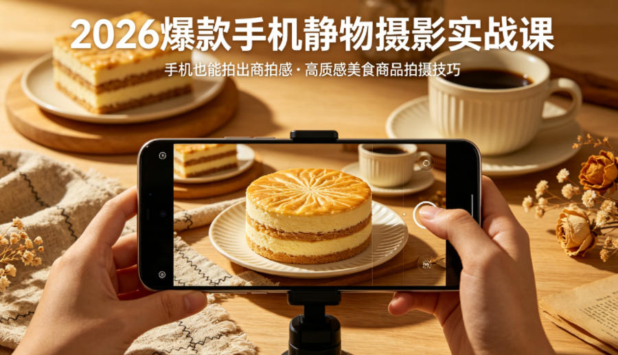 2026爆款手机静物摄影实战课，手机也能拍出商拍感，学会拍出高质感美食商品| 鹿鸣网创