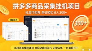 拼多多商品信息全自动采集项目，批量可矩阵，单机轻松日入300+，无需云机一台电脑开干【揭秘】| 鹿鸣网创