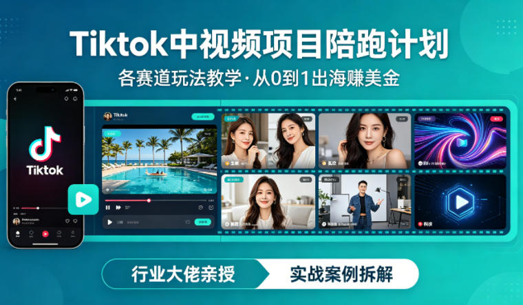 某大佬的Tiktok中视频项目陪跑，涵盖TK各个赛道玩法教学，从0到1出海賺美金| 鹿鸣网创