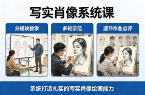 写实肖像系统课,全程分模块教学+多轮示范+逐节作业点评,系统打造扎实的写实肖像绘画能力| 鹿鸣网创