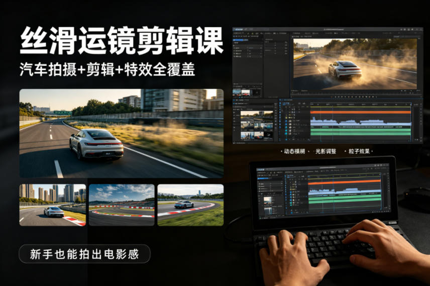 大叔丝滑运镜剪辑课，汽车拍摄+剪辑+特效全覆盖，新手也能拍出电影感| 鹿鸣网创