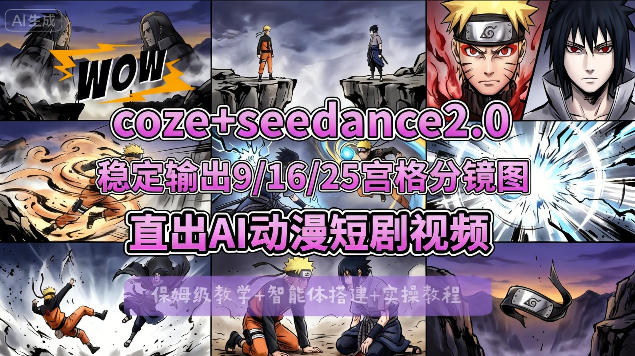 [COZE搭建教学]COZE+即梦Seedance 2.0稳定输出9-16-25宫格分镜图直出AI漫剧视频| 鹿鸣网创