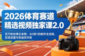 2026体育赛道精选视频独家课2.0，百万粉丝博主亲授：从0到1的制作全流程，实现流量与收益双丰收| 鹿鸣网创