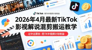 26年4月最新TikTok影视解说混剪搬运教学，过中过原创，撸TK中视频计划收益| 鹿鸣网创
